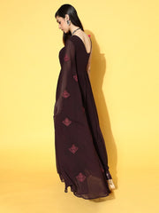 Mauve Poly Silk Partywear Solid Dresses - Inddus.com