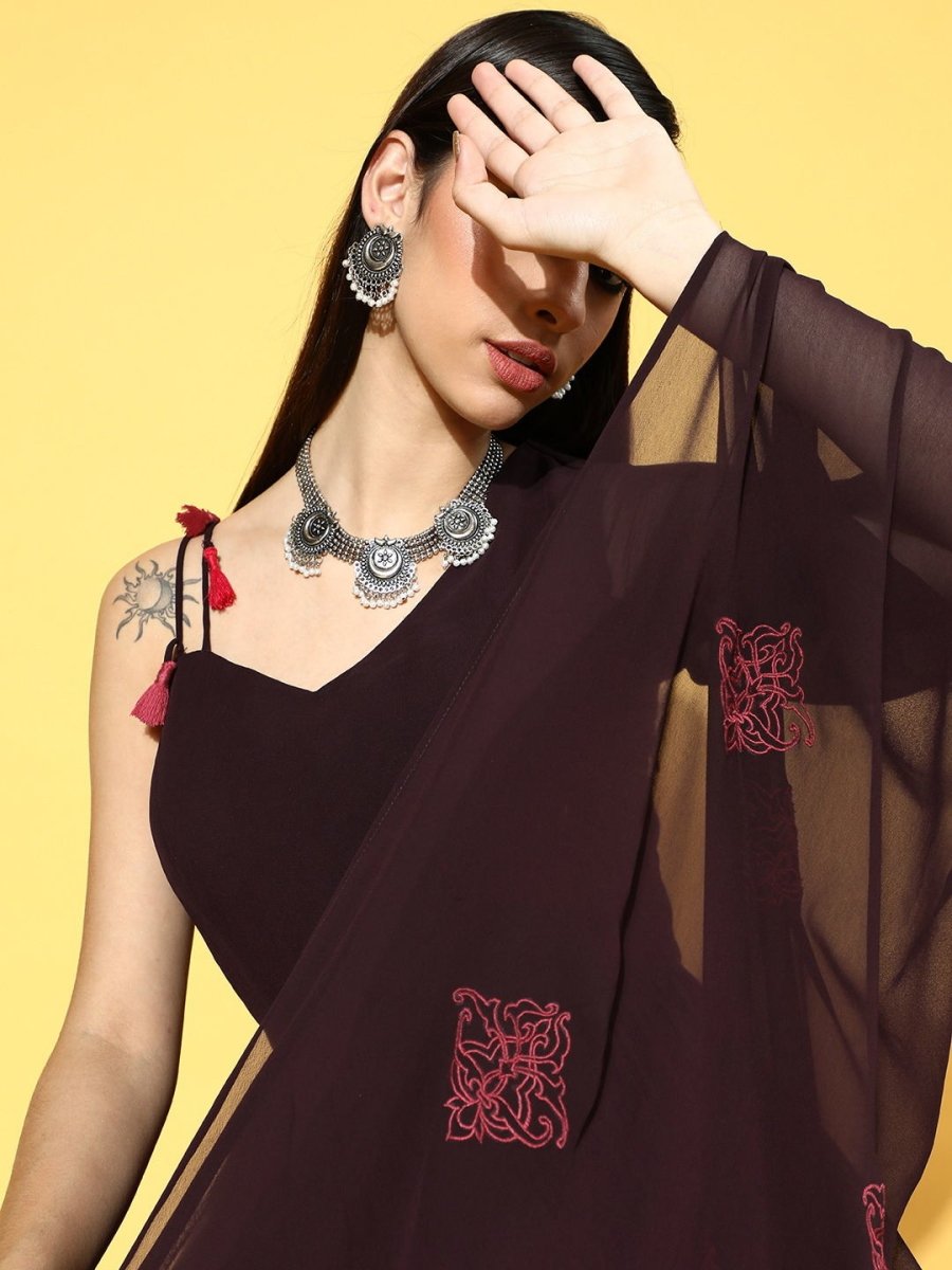 Mauve Poly Silk Partywear Solid Dresses - Inddus.com