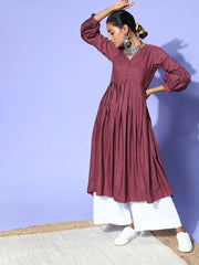 Mauve Self Design Kurta - Inddus.com