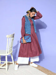 Mauve Self Design Kurta - Inddus.com