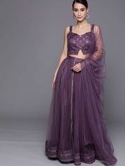 Mauve Sequinned Semistitched Lehenga with Sequin Blouse and Net Dupatta - inddus-us