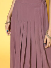 Mauve Solid Top & Palazzo with Sequinned Embroidered Jacket - Inddus.com