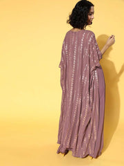 Mauve Solid Top & Palazzo with Sequinned Embroidered Jacket - Inddus.com