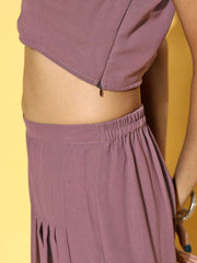 Mauve Solid Top & Palazzo with Sequinned Embroidered Jacket - Inddus.com