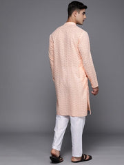 Men Ethnic Motifs Embroidered Regular Chikankari Kurta With Trousers - Inddus.com