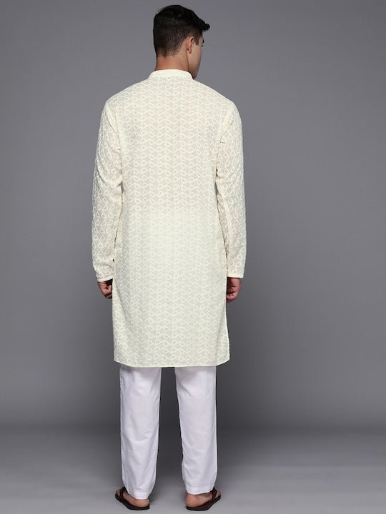 Men Ethnic Motifs Embroidered Regular Chikankari Kurta With Trousers - Inddus.com