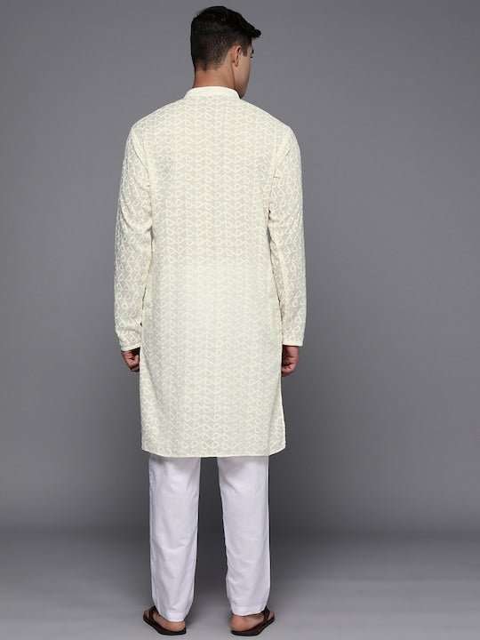 Men Ethnic Motifs Embroidered Regular Chikankari Kurta With Trousers - Inddus.com
