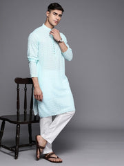 Men Ethnic Motifs Embroidered Regular Chikankari Kurta With Trousers - Inddus.com
