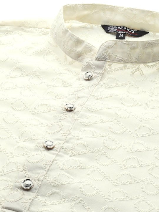 Men Ethnic Motifs Embroidered Regular Chikankari Kurta With Trousers - Inddus.com