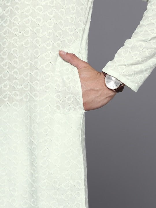 Men Ethnic Motifs Embroidered Regular Chikankari Kurta With Trousers - Inddus.com