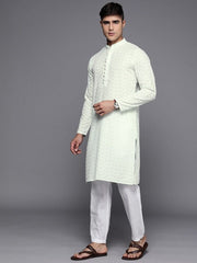 Men Ethnic Motifs Embroidered Regular Chikankari Kurta With Trousers - Inddus.com