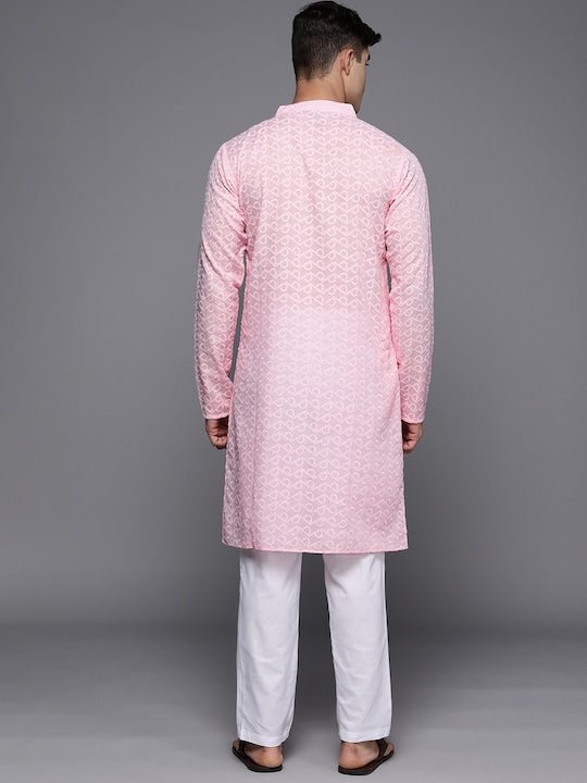 Men Ethnic Motifs Embroidered Regular Chikankari Kurta With Trousers - Inddus.com