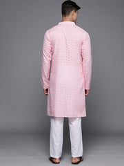 Men Ethnic Motifs Embroidered Regular Chikankari Kurta With Trousers - Inddus.com