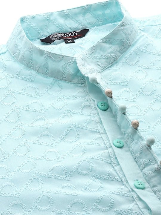 Men Ethnic Motifs Embroidered Regular Chikankari Kurta With Trousers - Inddus.com
