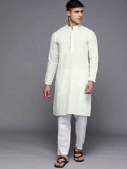 Men Ethnic Motifs Embroidered Regular Chikankari Kurta With Trousers - Inddus.com