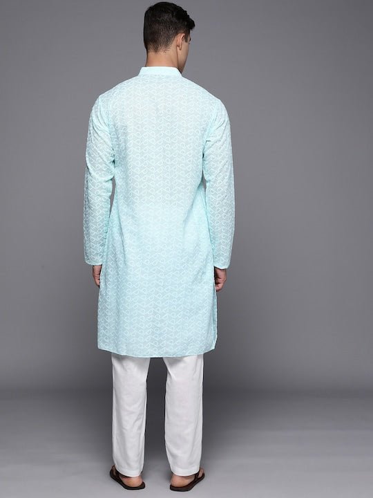 Men Ethnic Motifs Embroidered Regular Chikankari Kurta With Trousers - Inddus.com