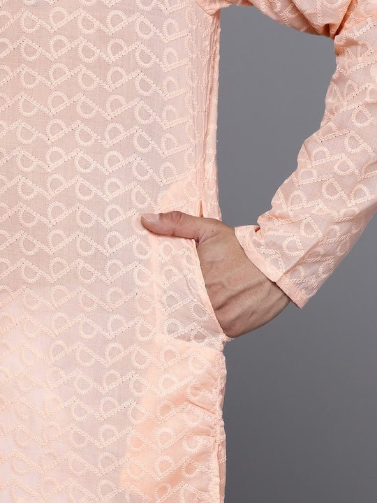 Men Ethnic Motifs Embroidered Regular Chikankari Kurta With Trousers - Inddus.com