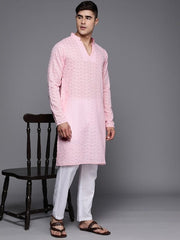 Men Ethnic Motifs Embroidered Regular Chikankari Kurta With Trousers - Inddus.com