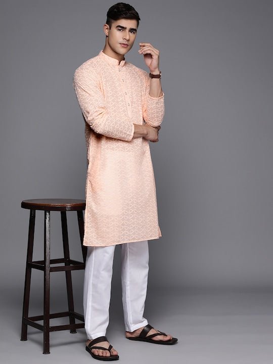 Men Ethnic Motifs Embroidered Regular Chikankari Kurta With Trousers - Inddus.com