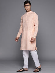 Men Ethnic Motifs Embroidered Regular Chikankari Kurta With Trousers - Inddus.com