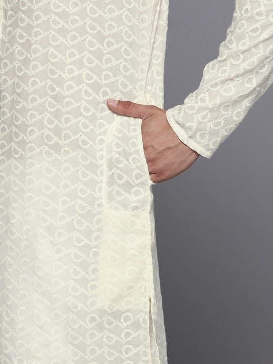 Men Ethnic Motifs Embroidered Regular Chikankari Kurta With Trousers - Inddus.com