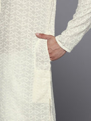 Men Ethnic Motifs Embroidered Regular Chikankari Kurta With Trousers - Inddus.com