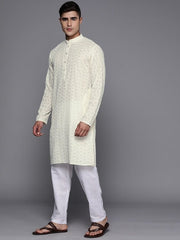 Men Ethnic Motifs Embroidered Regular Chikankari Kurta With Trousers - Inddus.com