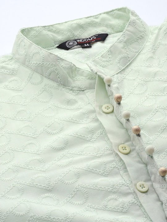 Men Ethnic Motifs Embroidered Regular Chikankari Kurta With Trousers - Inddus.com