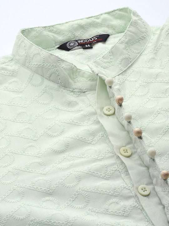 Men Ethnic Motifs Embroidered Regular Chikankari Kurta With Trousers - Inddus.com