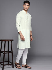 Men Ethnic Motifs Embroidered Regular Chikankari Kurta With Trousers - Inddus.com