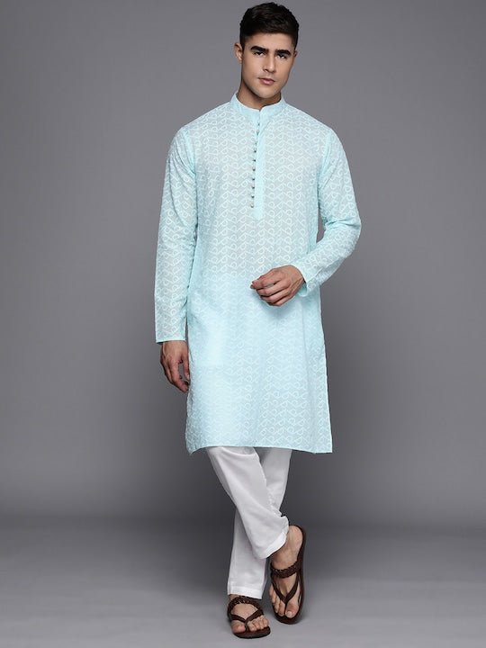 Men Ethnic Motifs Embroidered Regular Chikankari Kurta With Trousers - Inddus.com