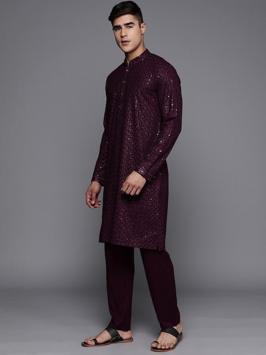 Men Ethnic Motifs Embroidered Regular Sequinned Kurta With Trousers - Inddus.com