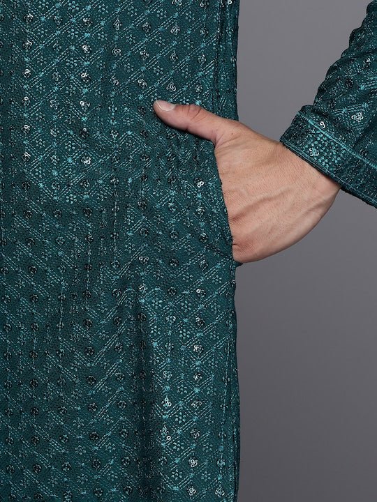 Men Ethnic Motifs Embroidered Regular Sequinned Kurta With Trousers - Inddus.com