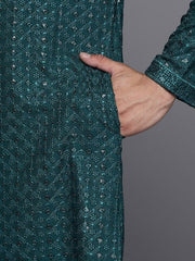 Men Ethnic Motifs Embroidered Regular Sequinned Kurta With Trousers - Inddus.com