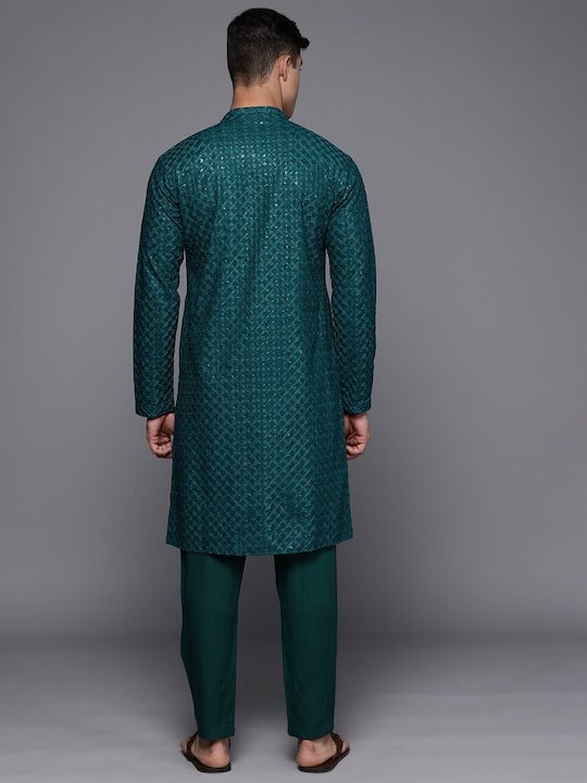 Men Ethnic Motifs Embroidered Regular Sequinned Kurta With Trousers - Inddus.com