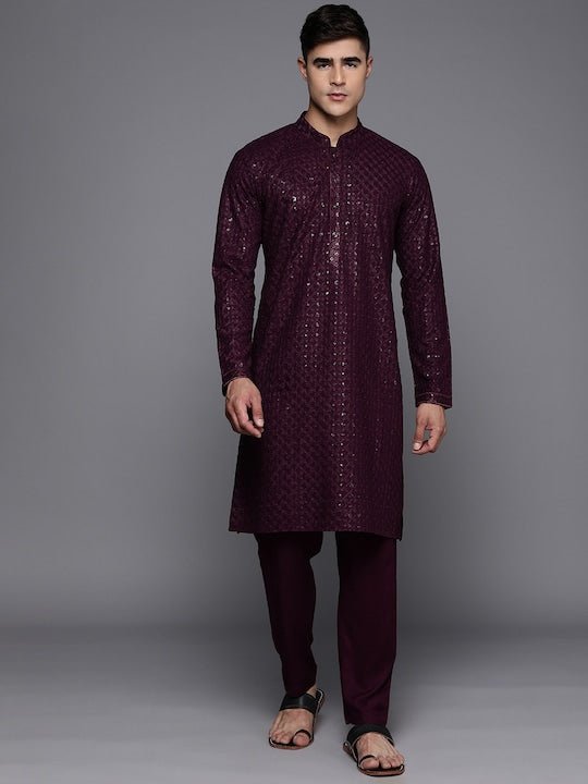 Men Ethnic Motifs Embroidered Regular Sequinned Kurta With Trousers - Inddus.com