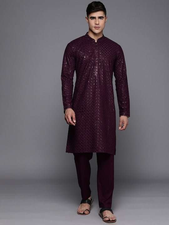 Men Ethnic Motifs Embroidered Regular Sequinned Kurta With Trousers - Inddus.com