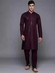Men Ethnic Motifs Embroidered Regular Sequinned Kurta With Trousers - Inddus.com