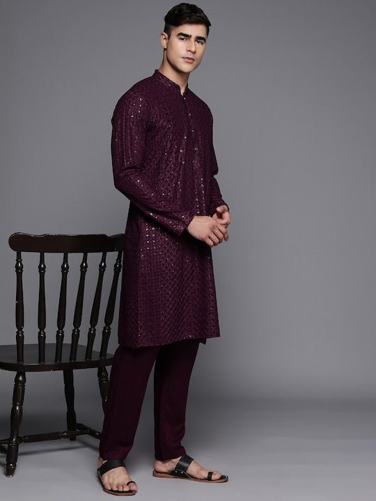 Men Ethnic Motifs Embroidered Regular Sequinned Kurta With Trousers - Inddus.com