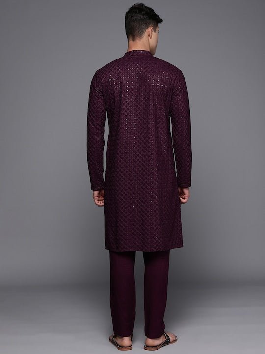 Men Ethnic Motifs Embroidered Regular Sequinned Kurta With Trousers - Inddus.com
