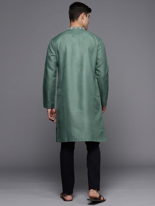 Men Ethnic Motifs Yoke Design Thread Work Kurta - Inddus.com