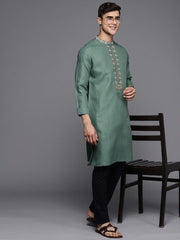 Men Ethnic Motifs Yoke Design Thread Work Kurta - Inddus.com