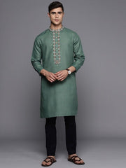 Men Ethnic Motifs Yoke Design Thread Work Kurta - Inddus.com