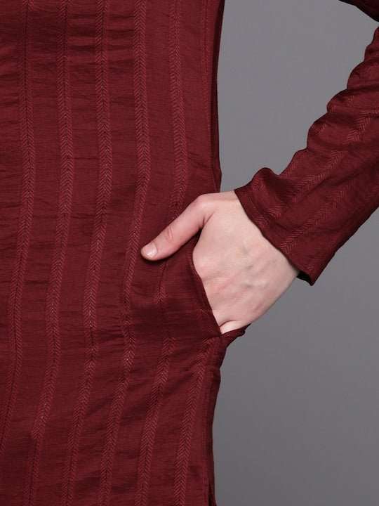 Men Jacquard Striped Kurta - Inddus.com