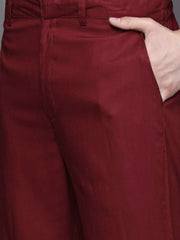 Men Maroon Ethnic Motifs Embroidered Chikankari Kurta with Trousers - Inddus.com