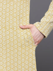 Men Mustard Yellow Ethnic Motifs Embroidered Chikankari Pure Cotton Kurta with Trousers - Inddus.com