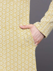 Men Mustard Yellow Ethnic Motifs Embroidered Chikankari Pure Cotton Kurta with Trousers - Inddus.com