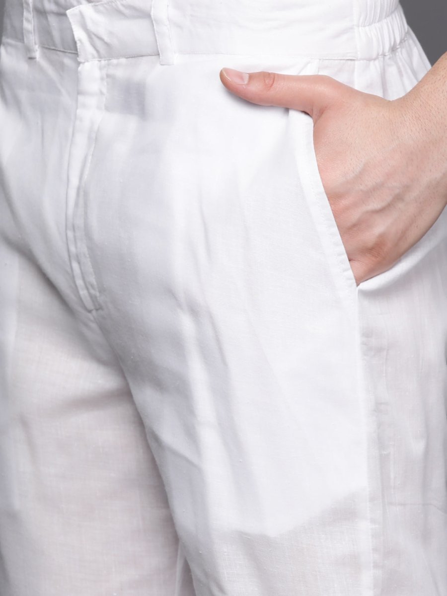 Men Mustard Yellow Ethnic Motifs Embroidered Chikankari Pure Cotton Kurta with Trousers - Inddus.com