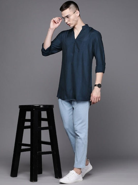 Men Solid Indigo Kurta - Inddus.com