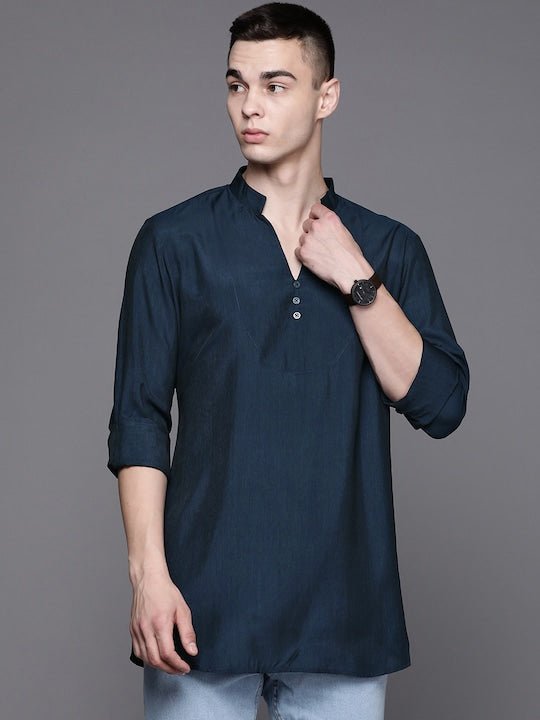 Men Solid Indigo Kurta - Inddus.com